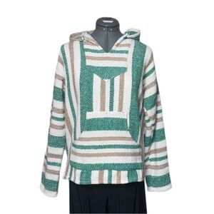 Iguana Jack Mexican Jerga Baja Hoodie sweatshirt Medium Unisex Green,Tan,white